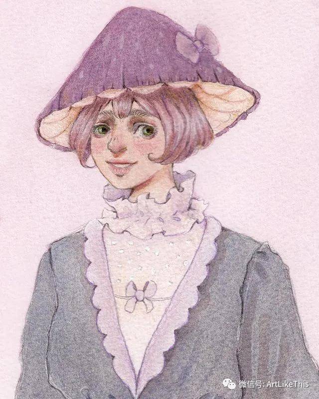 【插画】fairydropart笔下肉乎乎,圆嘟嘟的蘑菇小精灵