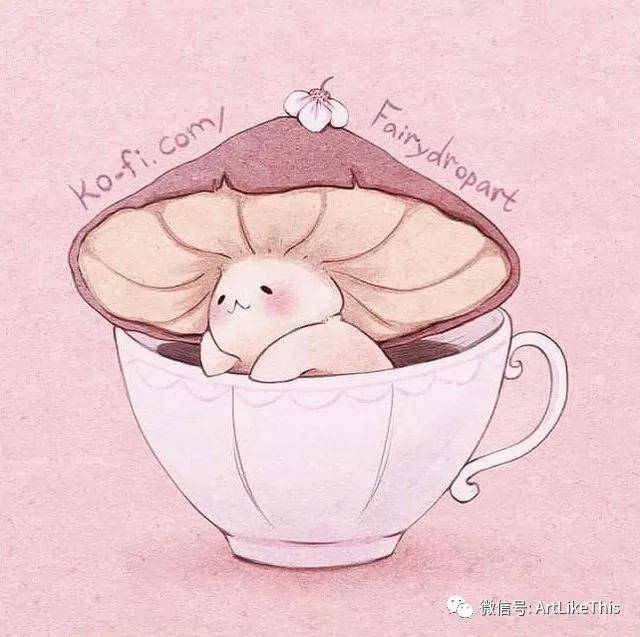 【插画】fairydropart笔下肉乎乎,圆嘟嘟的蘑菇小精灵