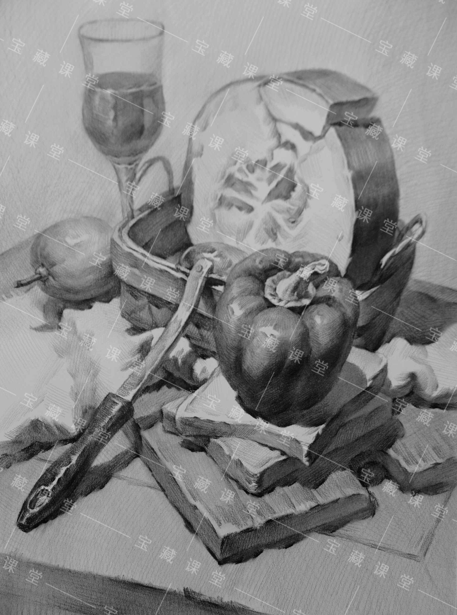 素描静物组合课程训练(附视频)这就是素描静物高分卷的样子!