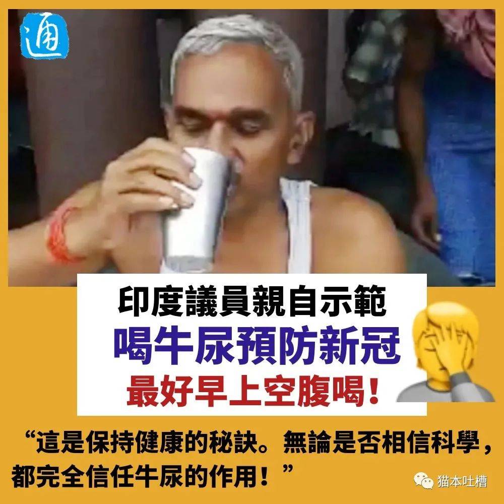 印度官员示范喝牛尿防新冠肺炎:最好早上空腹喝,且半小时内不要吃任何