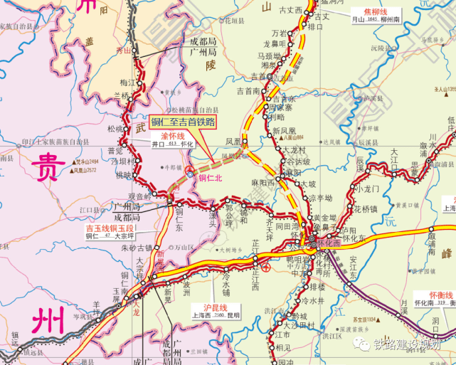 铜吉铁路线路走向示意图▼