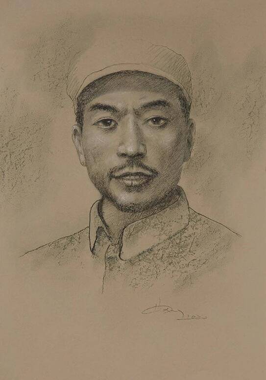 杨靖宇 素描淡彩 50x35cm