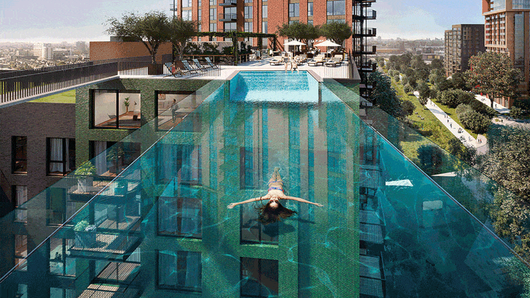 世界首个悬浮泳池!架在两栋公寓楼之间,令人叹为观止!