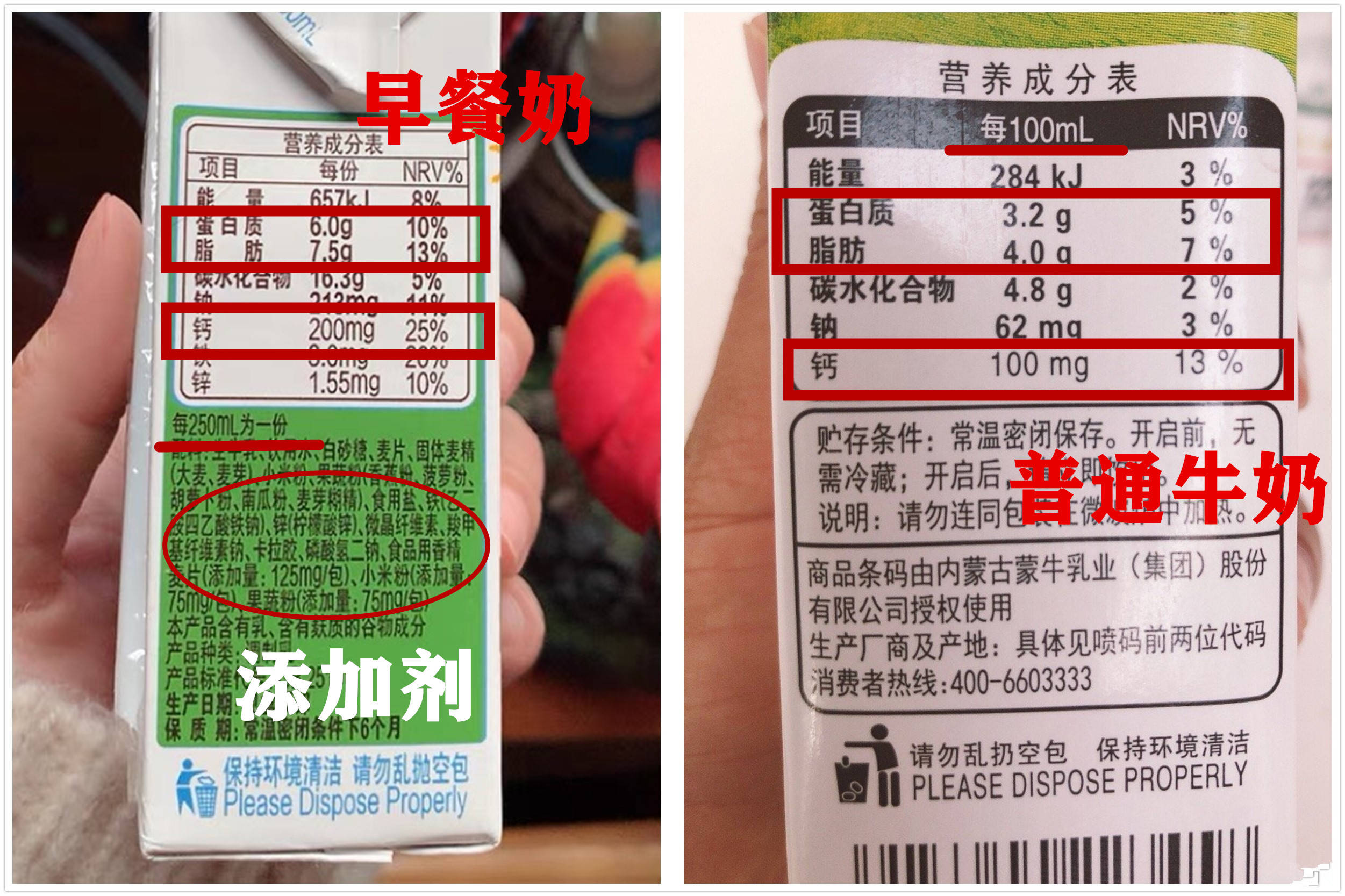 奶精和食品乳化剂等添加剂,添加了这些成分后,牛奶的营养价值就会被