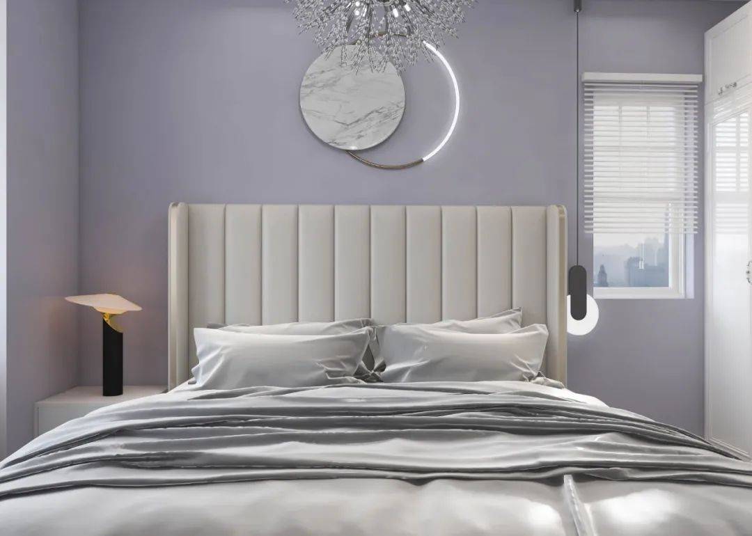 主卧设计· bedroom 主卧以香芋紫灰为主,衬托出主卧的空间感和层次