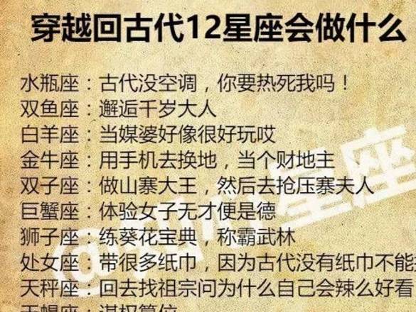 穿越回古代12星座会做什么?