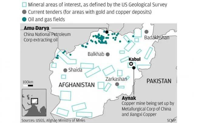 图示阿姆河盆地油田(amu darya)和艾纳克铜矿(aynak)位置(南华早报)艾
