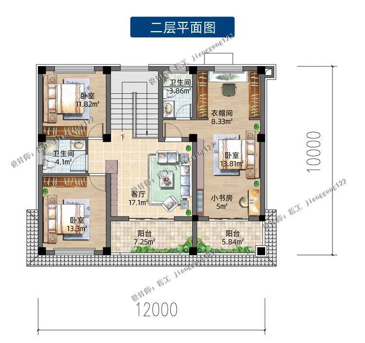 农村12×10米二层房屋设计图,4款不同的造型,第3款网友个个称赞