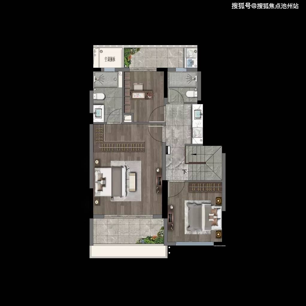 建面约98㎡高层户型装修示意图 苏州张家港建发和玺 tel:400 - 100