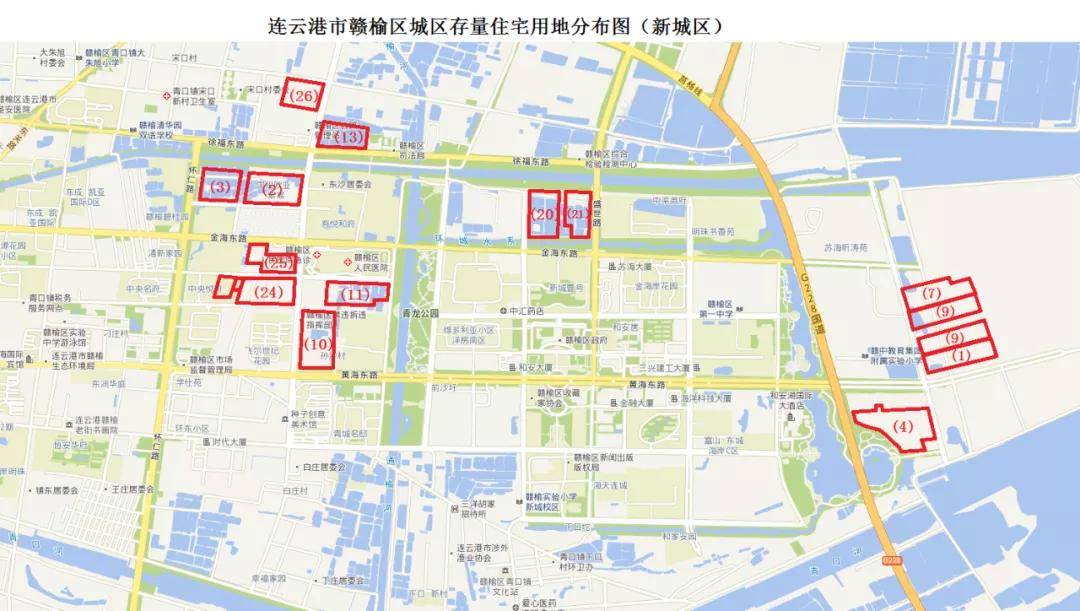 连云港赣榆城区存量住宅用地分布图,共涉及22个小区27块地