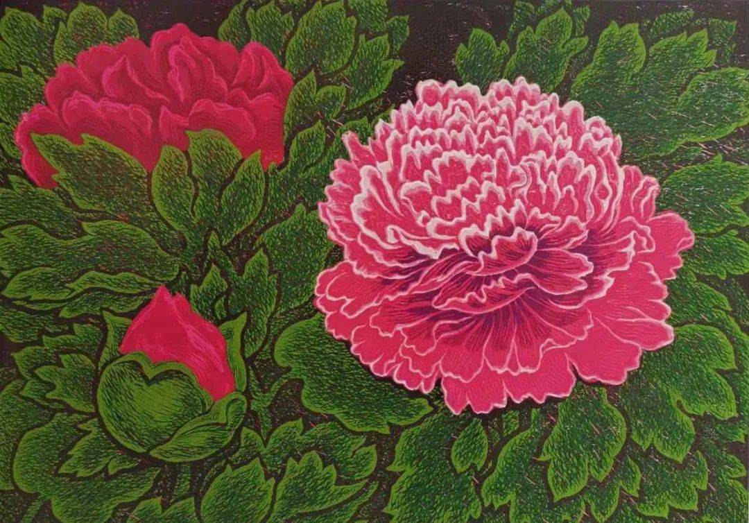 《富贵牡丹之三》38x45cm 绝版油印 2016年