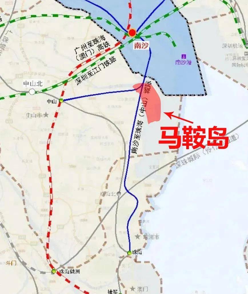 地铁18号线南延线)在中山境内的走线:经翠亨新区马鞍岛北部南延至珠海