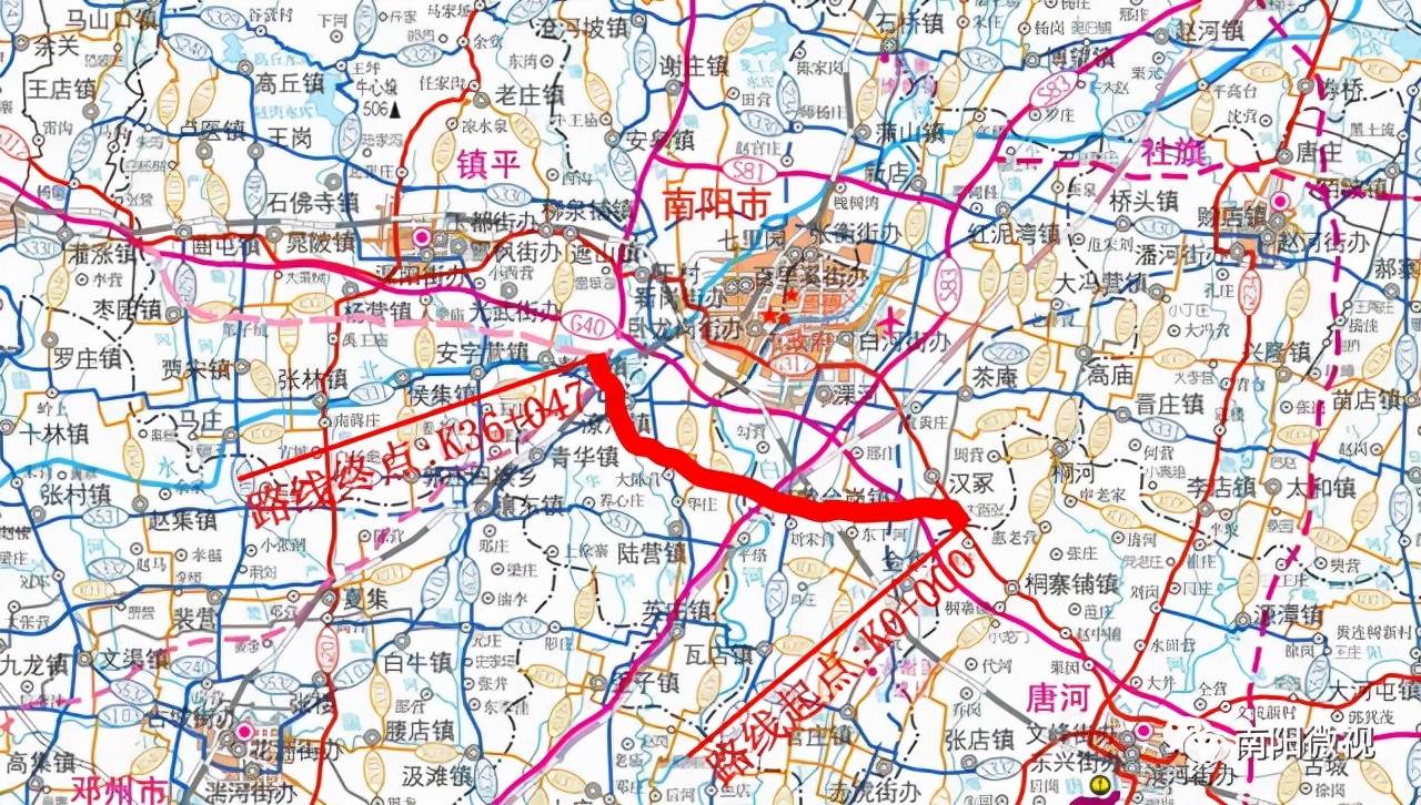 西向西改线,于张庄西上跨沪陕高速及白桐干渠,于黄台岗西下穿郑万高铁