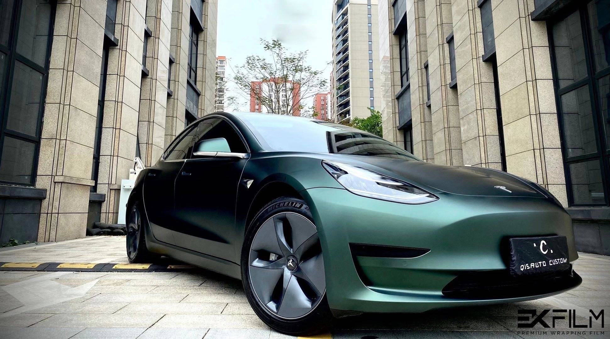 67ek改色膜特斯拉model3超亚金属墨绿