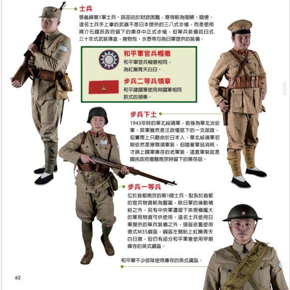 士兵军服与国军没什么分别,就是看帽徽,青天白日徽有红圈的就是伪军.