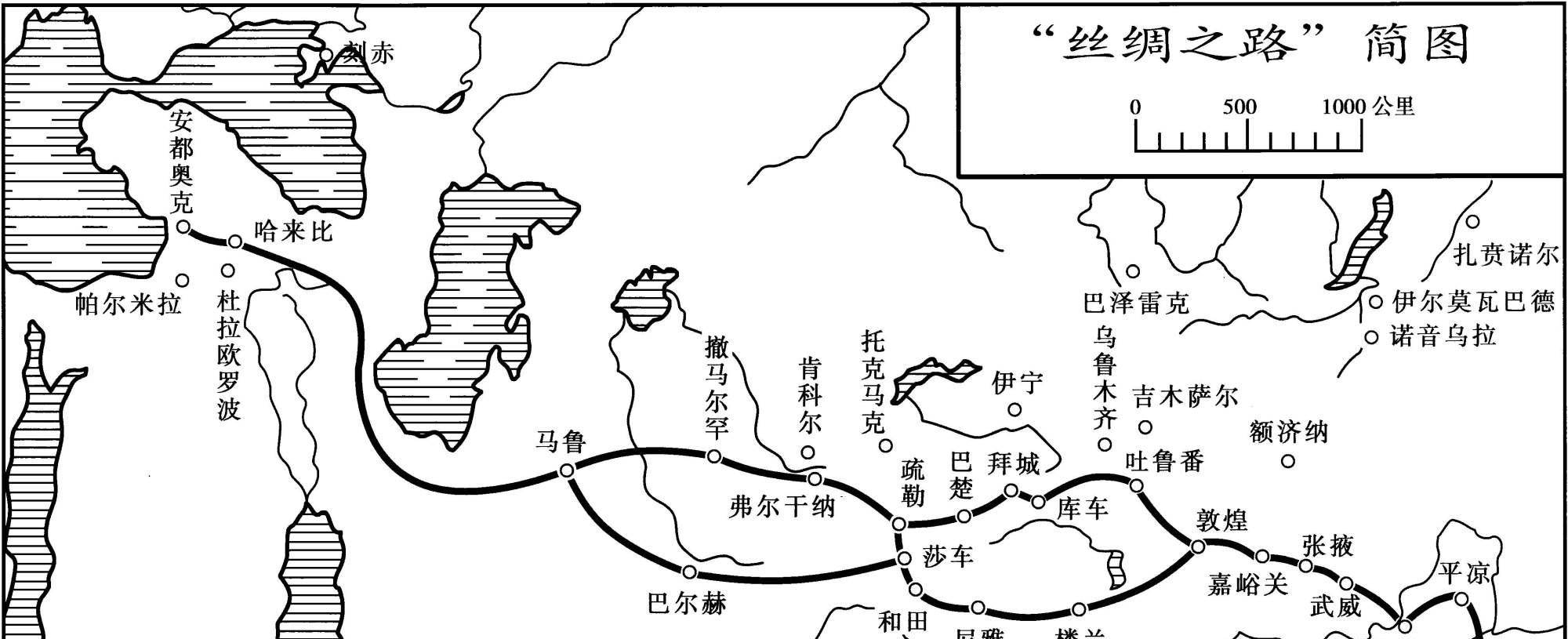 丝绸之路简图在频繁的交往之中,帕提亚帝国时常向中国皇帝赠送礼物