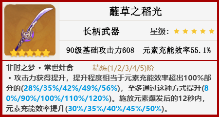 五星推荐:蘺草之稻光几乎是量身定制,提升元素充能效率和攻击力,都是