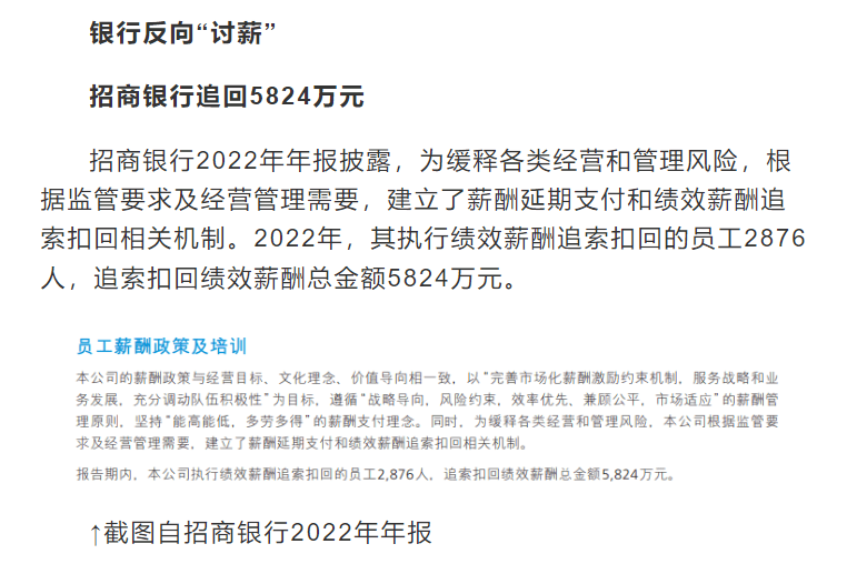 相关数据。其中，招商银行的绩效薪酬追索扣回总金额最高，超过5800万元。