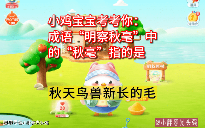 原创成语“明察秋毫”中的“秋毫”指的是什么？蚂蚁庄园小知识