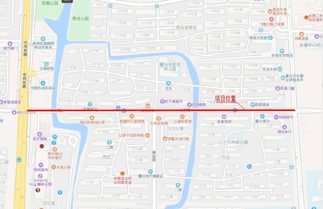 泾水路西接嘉兴市区,东至东栅街道,是贯穿东西的一条城市要道,其交通