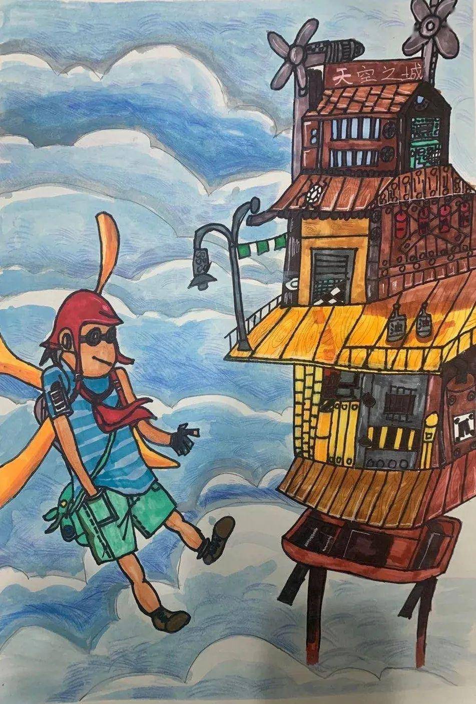 画作简介:我的快乐童年就是看宫崎骏老爷爷的动画片,我最爱《天空之城