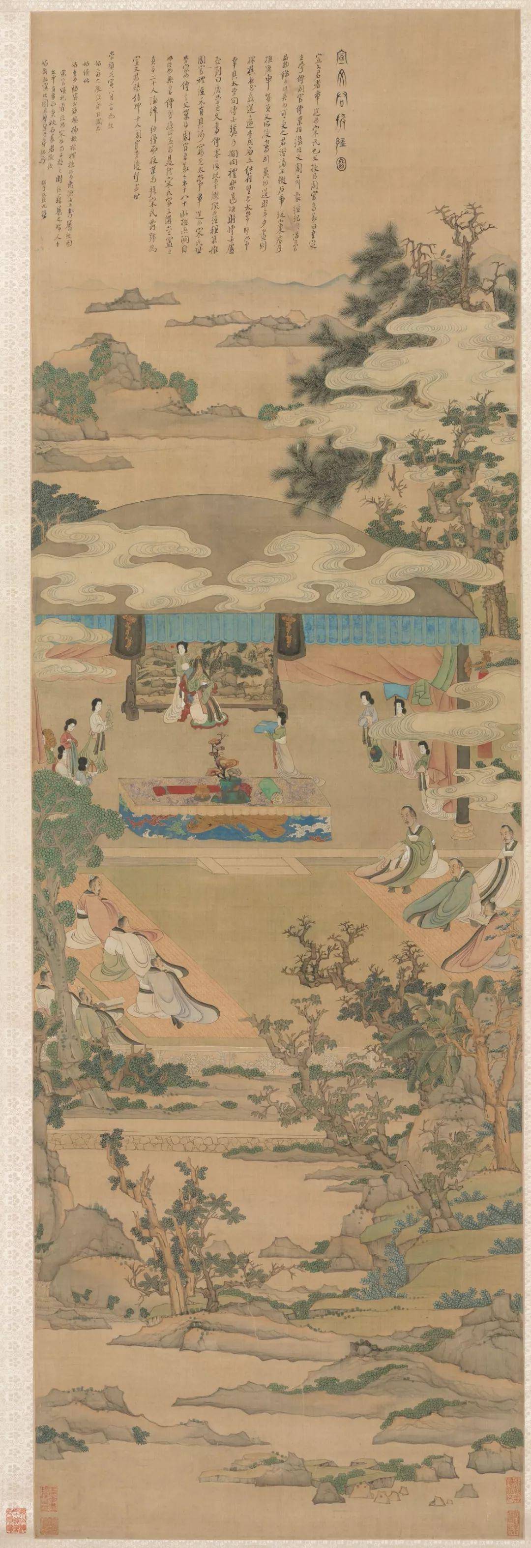 陈洪绶《宣文君授经图》绢本设色,1638石涛《秦淮忆旧》纸本设色,1642