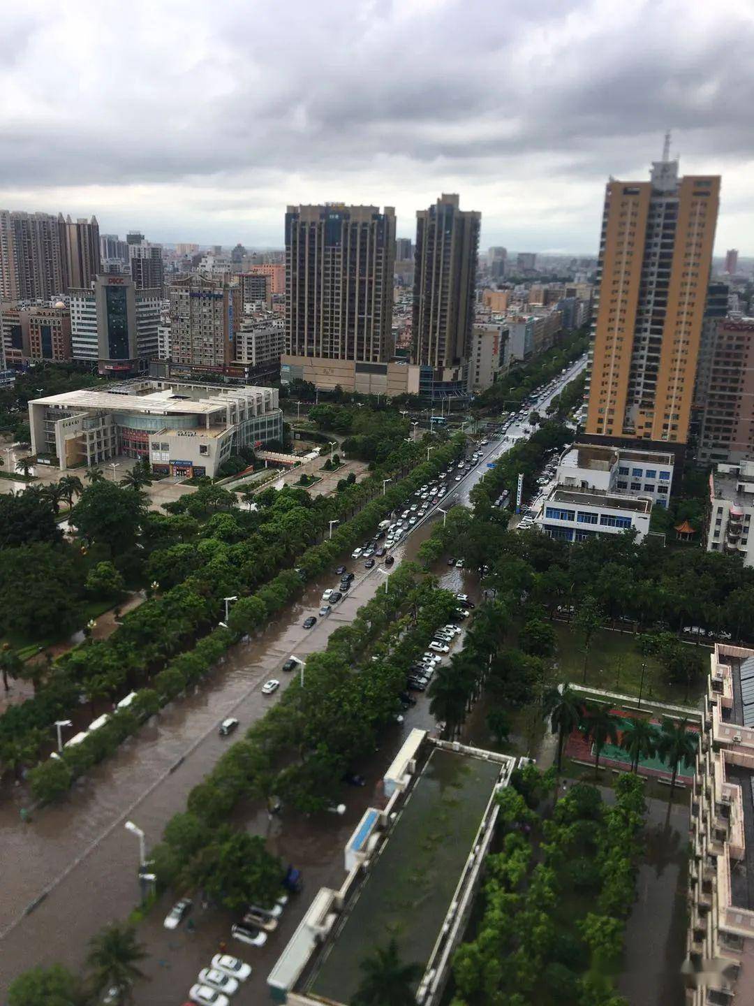 今天早上大暴雨茂名市区水浸街