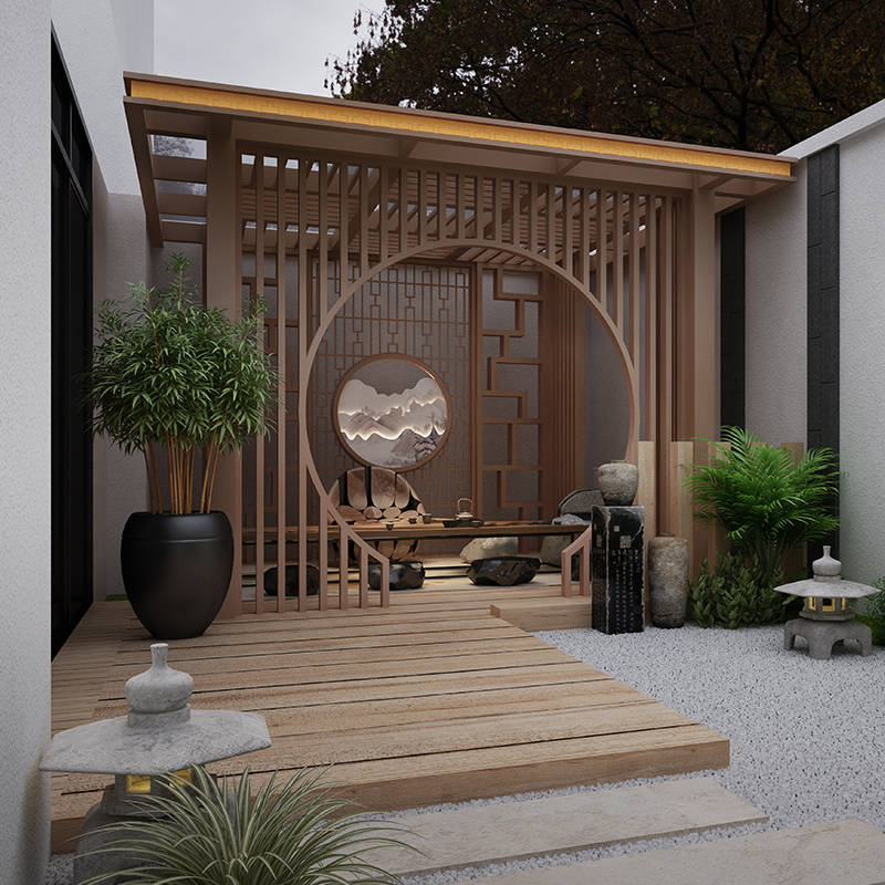 新中式凉亭是传统中式凉亭的简化,它是现代元素融入古典审美色彩的一