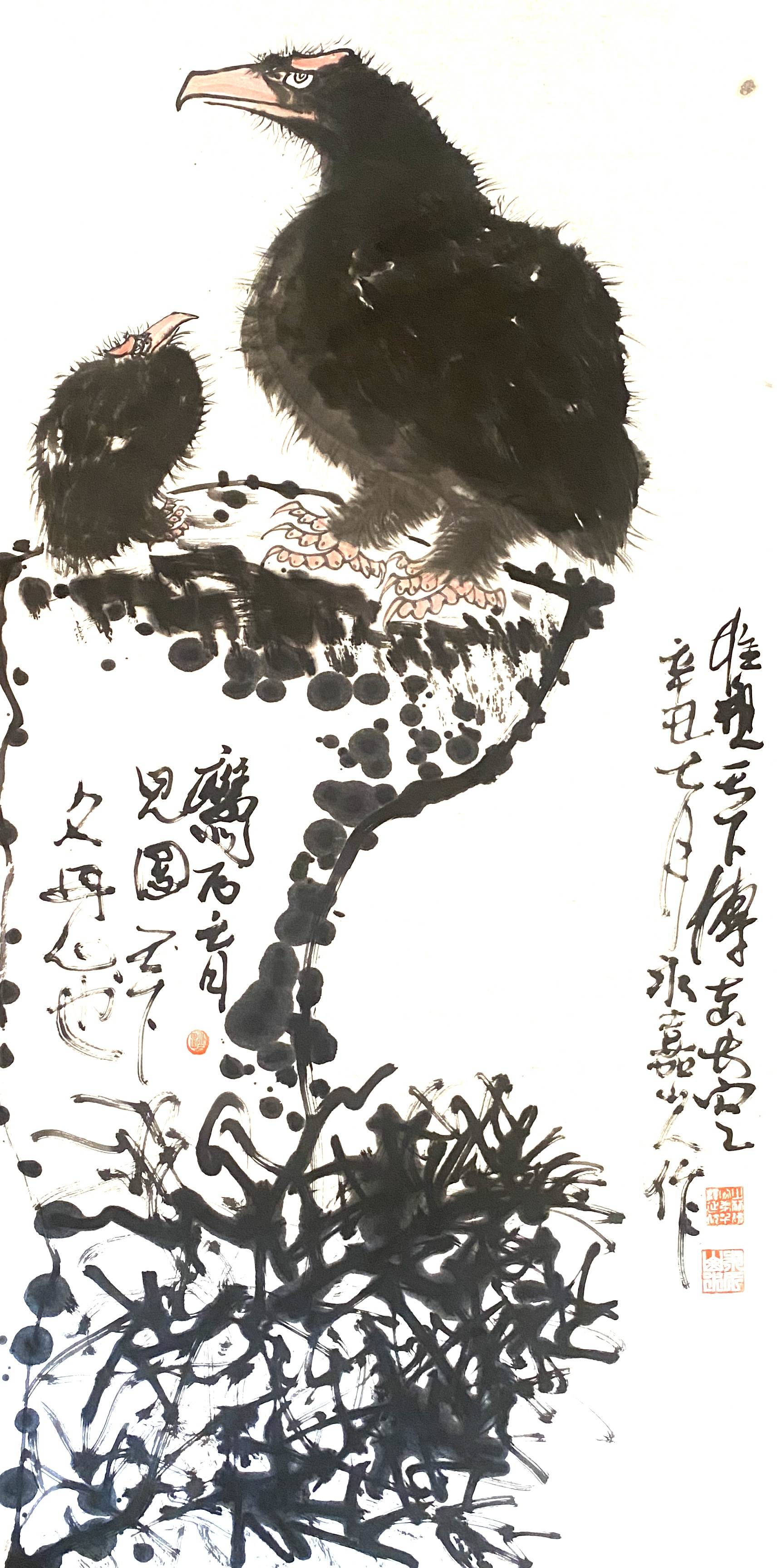 雄视天下鹰掠九州国画家画鹰大家指墨画艺术大师朱祖国