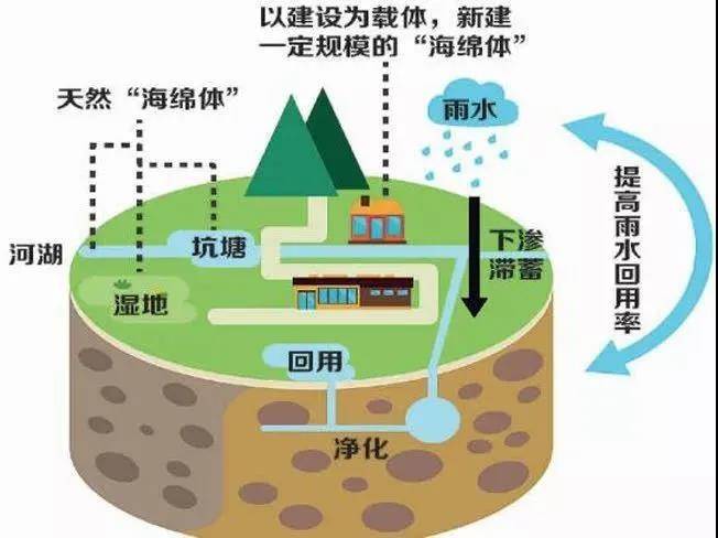 "海绵城市"也称"水弹性城市",指的是通过下沉式绿地,透水铺装,雨水