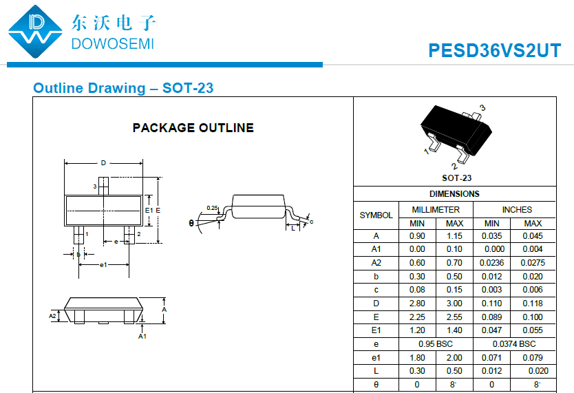 pesd36vs2ut汽车级tvs封装sot23