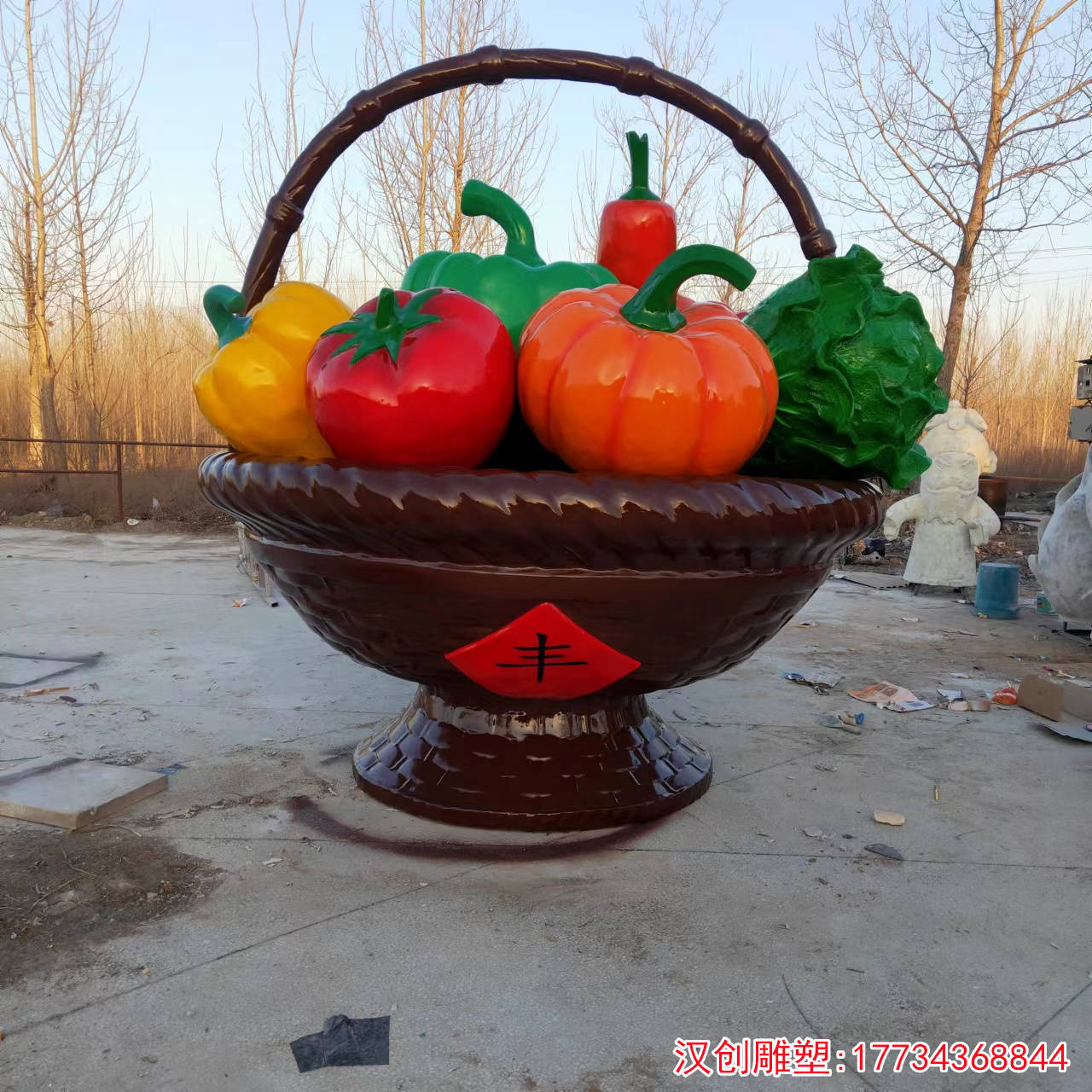 玻璃钢菜篮子雕塑 仿真果蔬菜篮果篮雕塑