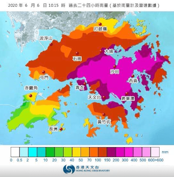 大暴雨 主要出现在南山,福田,大鹏等地区 据媒体:"今天凌晨,香港出现