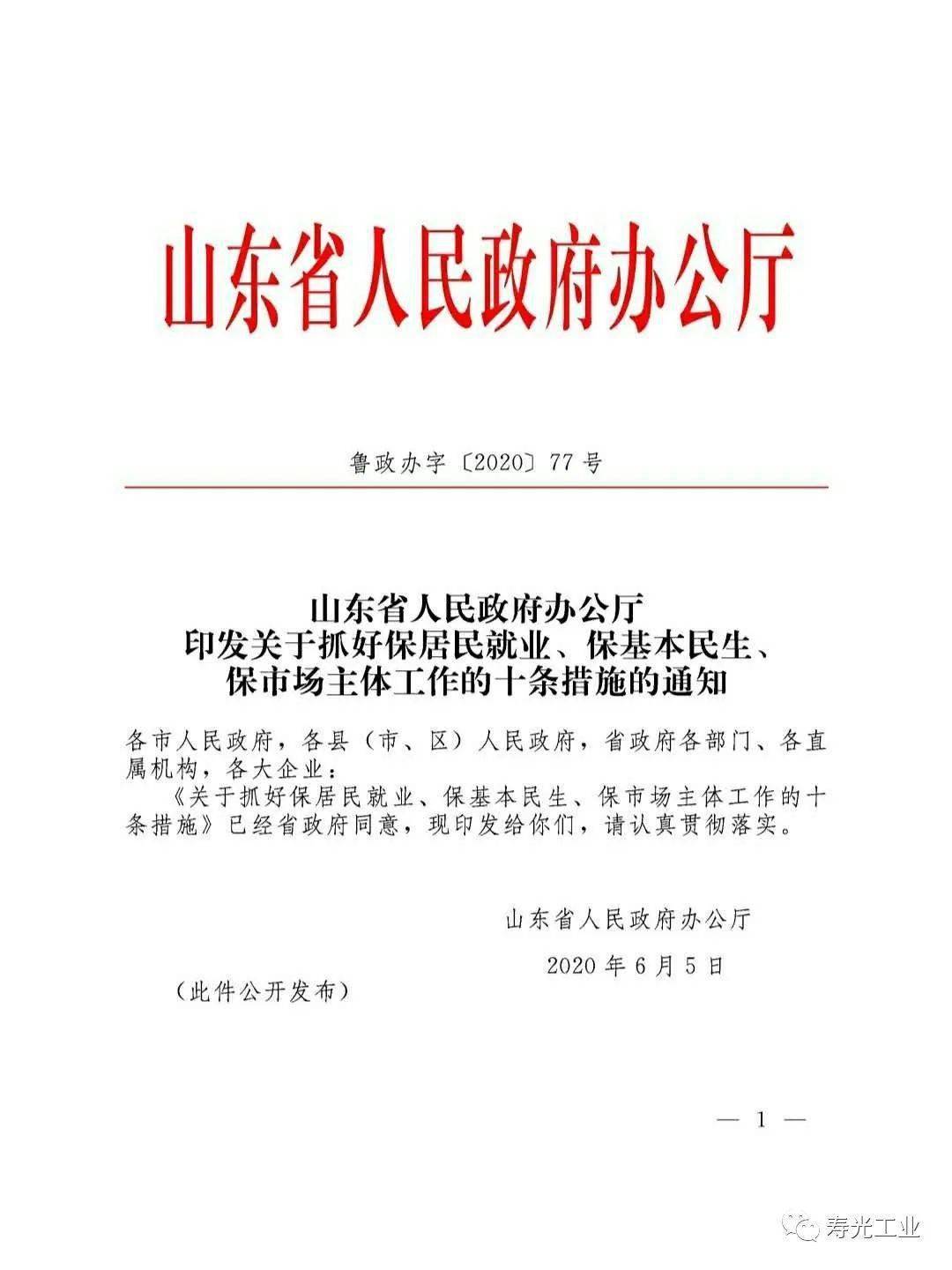 山东省人民政府办公厅关于抓好保居民就业,保基本民生