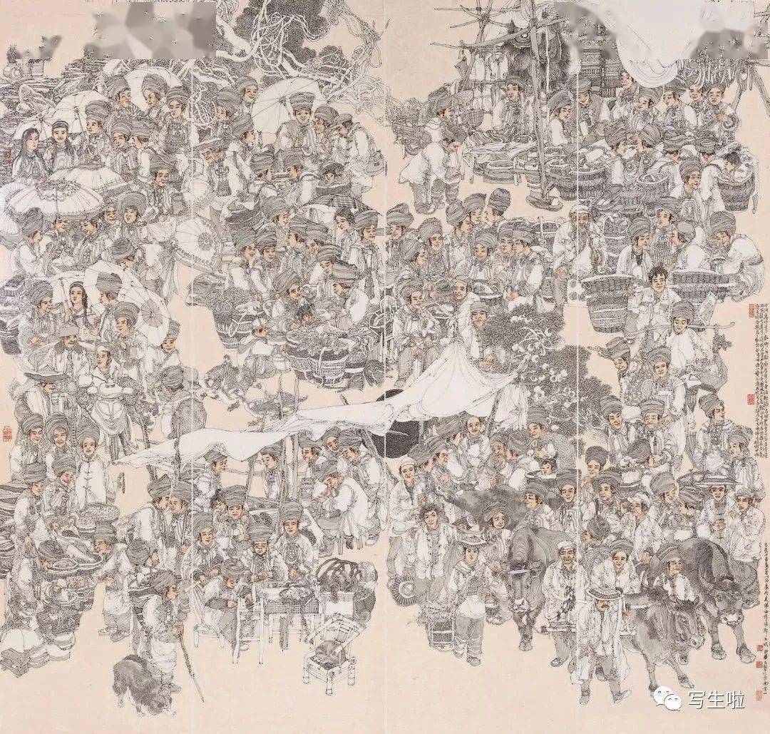 朱玉珉 朱兴华 220cm×200cm 中国画白云过山峰—茶马古道新貌 卓莎