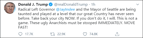 城市|特朗普推特喊话西雅图市长“夺回城市”，反被市长拿“地堡”梗讽刺