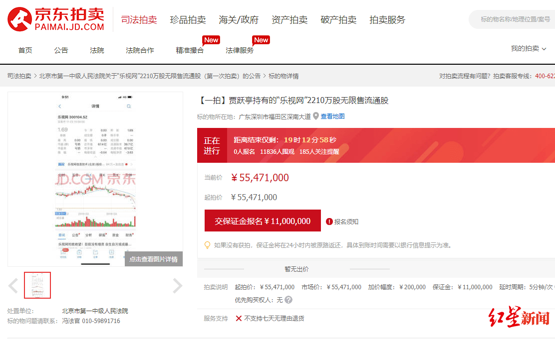 贾跃亭乐视网股票公开拍卖 万人围观0报名0出价