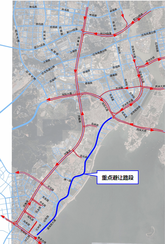 具体路径包括: ①北往南方向可绕行:新324国道,西洲路,海翔大道—同集