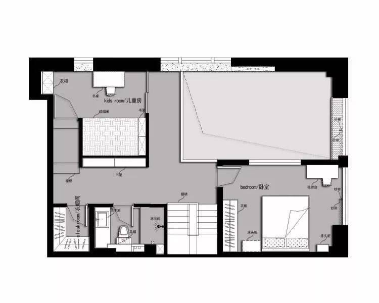 儿童房南向新建墙体设计推拉玻璃移门,作为南向采光,同时东向也保留了