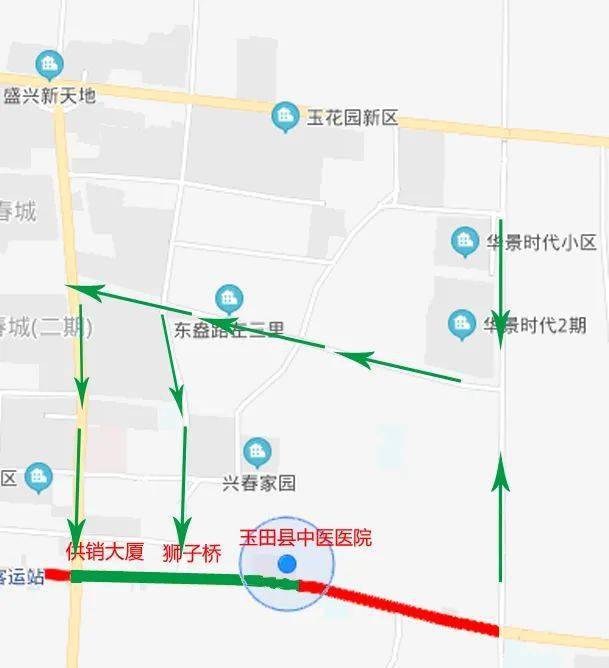 县城以东道路指引玉田县中医医院狮子桥路口未封路供销大厦路口封闭