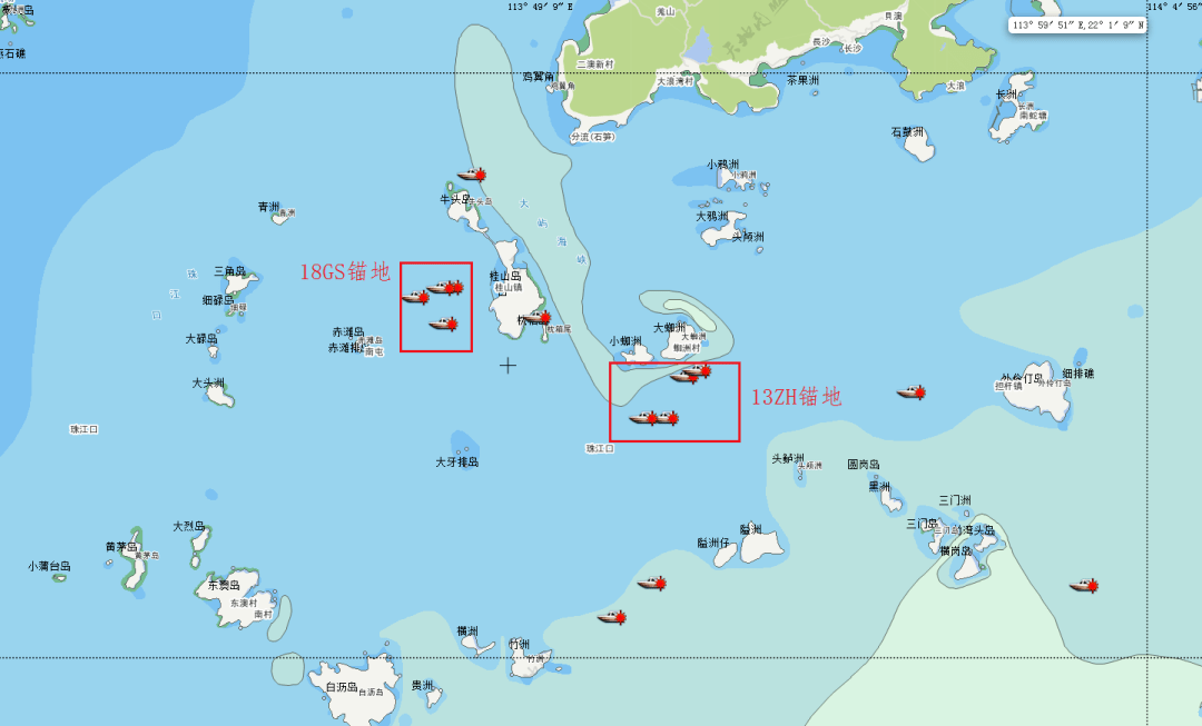 其中13zh锚地俗称桂山大型船舶引航锚地,位于蜘洲列岛与隘洲列岛之间