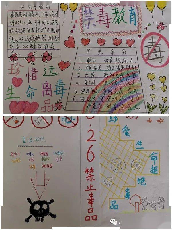 "健康人生,绿色无毒"绘画作品 本次校园禁毒宣传活动向西山的孩子们