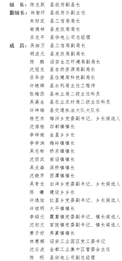 诏安县人民政府办公室关于调整诏安县电网建设领导小组成员的通知