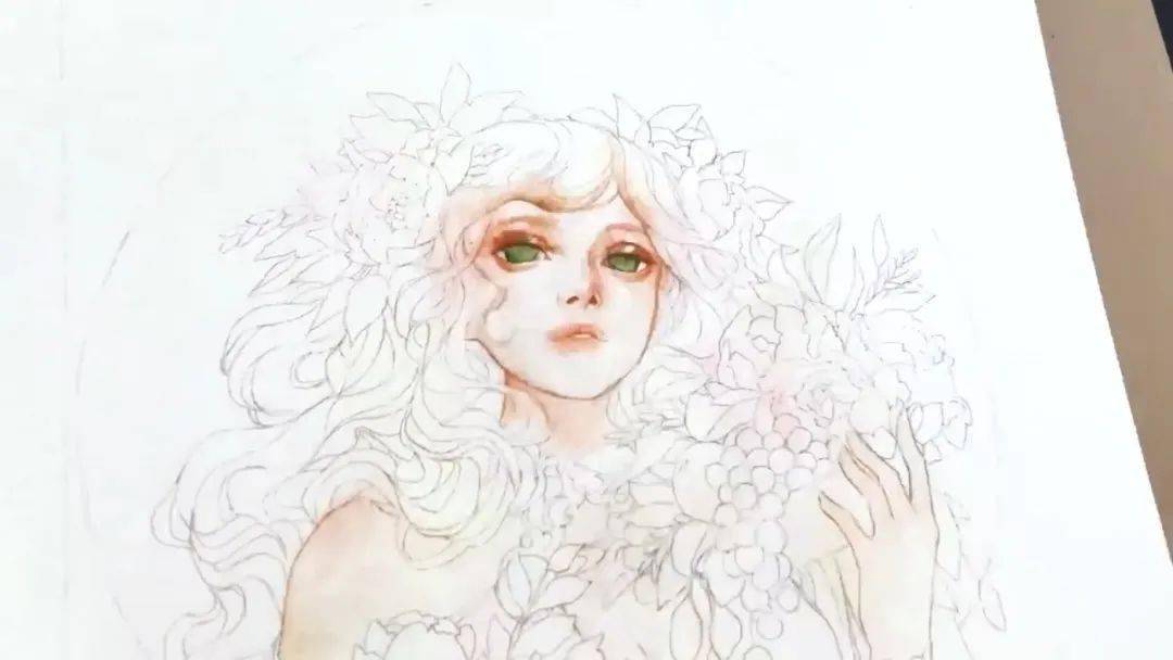 【视频】超华丽的森系美少女水彩手绘