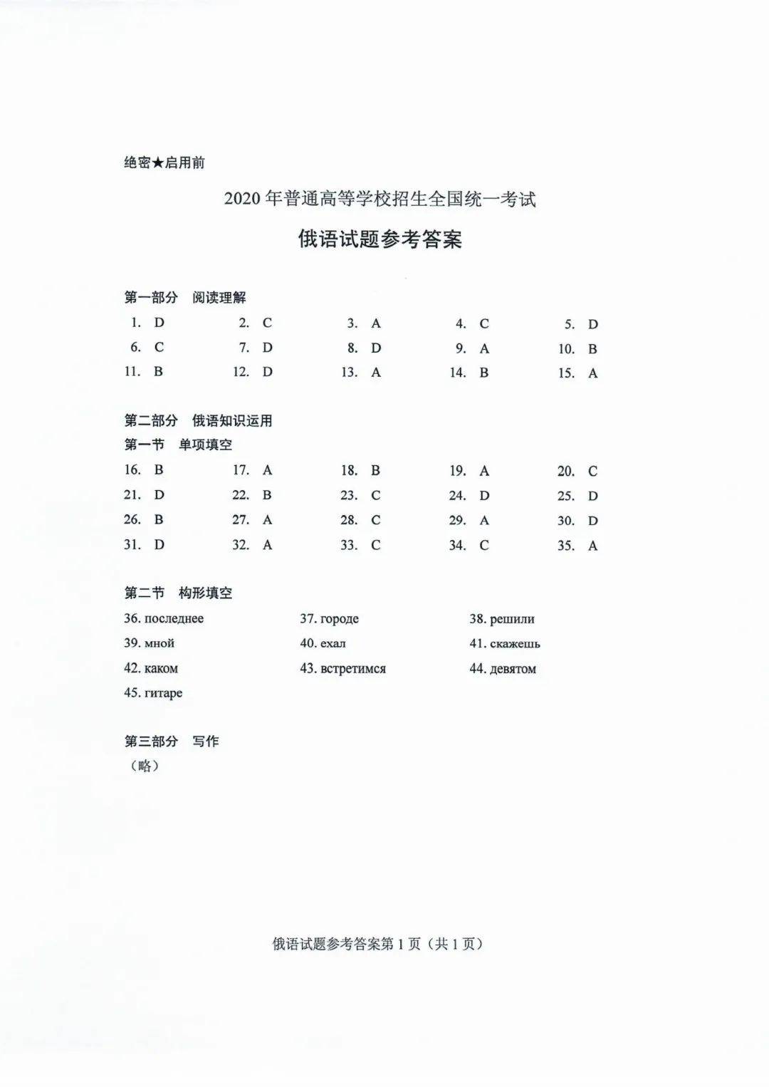 德语|2020山东高考试题和答案来了！！快来估分！
