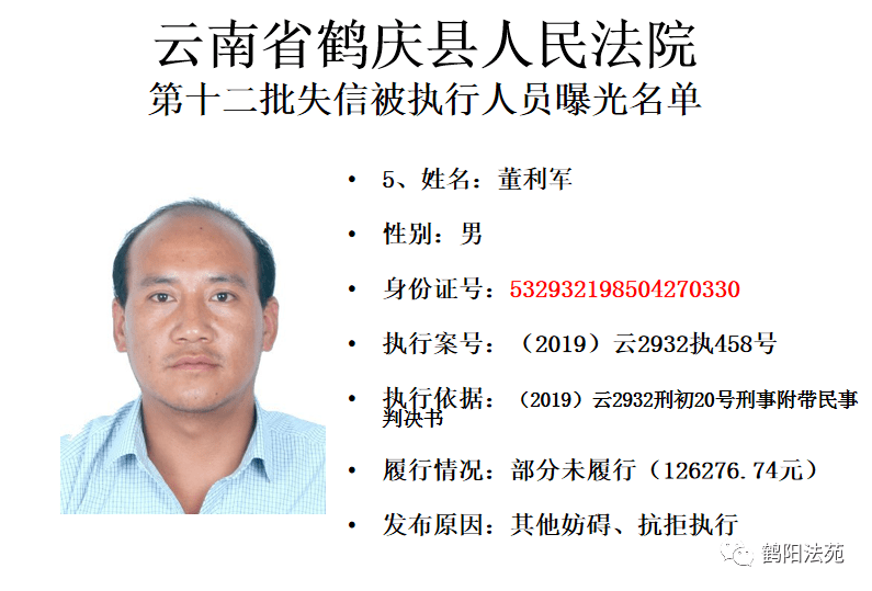 88人!大理州鹤庆县人民法院曝光一批失信被执行人