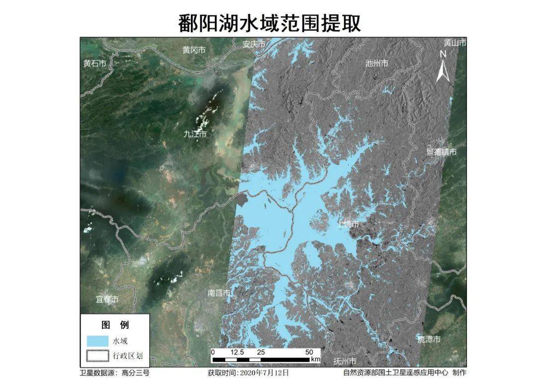 江西鄱阳7月12日水域范围提取图