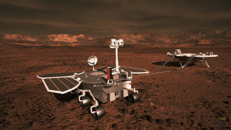 火星探测器着陆火星示意图