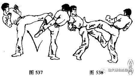 反击法二:对手用左侧踹腿向我方腹部攻击时.