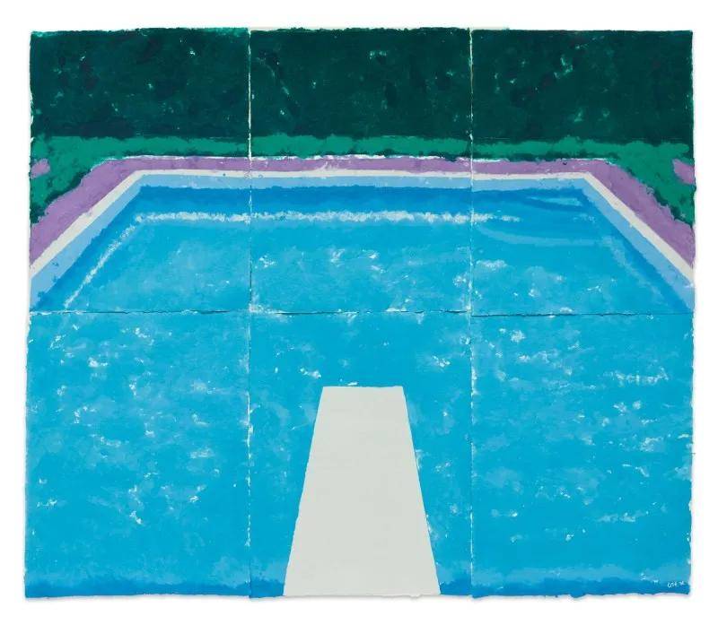 大卫霍克尼《阴雨天的泳池(纸上泳池 22)》  纸本油彩 183.